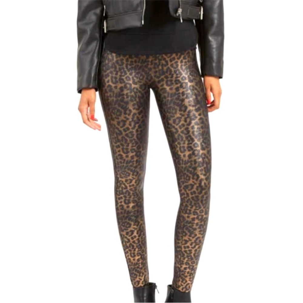 SPANX Faux Leather Metallic Leopard Cheetah Leggings - Picture 4 of 14